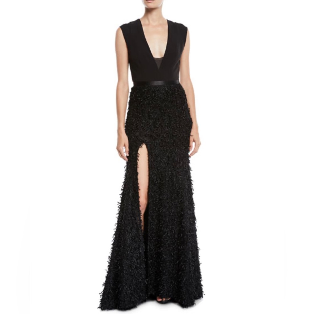 Halston Heritage black feather dress